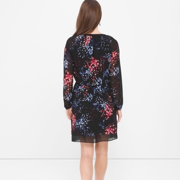 NEW White House black market multi floral sheer chiffon dress size 0 - Picture 3 of 12
